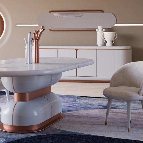 Luxury open border oval decorative wall mirror with sleek copper finish by Luxury Group International