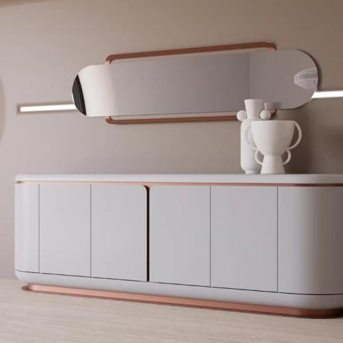 Luxury open border oval decorative wall mirror with sleek copper finish by Luxury Group International