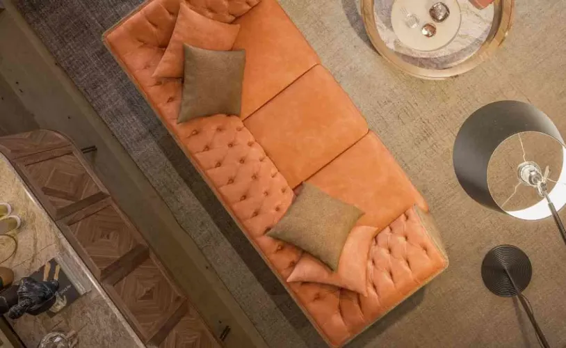 Luxury Orange & Beige Upholstered Tufted 3 Seater Sofa with Curved Arms Design-Luxury sofa by Luxury Group International