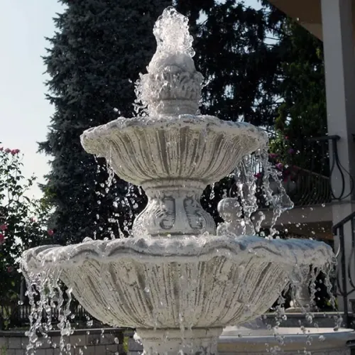 Luxury Ornamental Baroque Triple Tier water Fountain with Circular Reservoir - Baroque Fountain Detail View by Luxury Group International