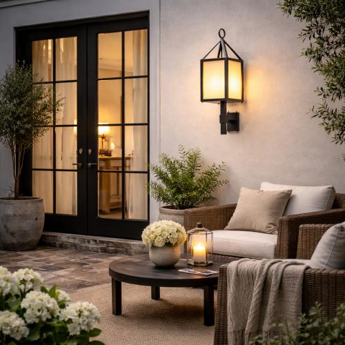 Luxury black frame outdoor wall light bronze / white H. 86 cm - Luxury outdoor lighting by Luxury Group International