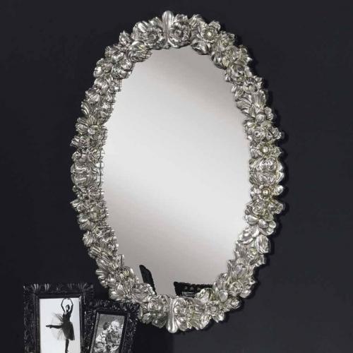 Luxury Oval Baroque Wall Mirror in Silver Floral Frame - Baroque Mirror Front View by Luxury Group International