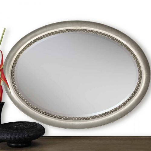 Luxury Oval Baroque Wall Mirror in Silver Petal Frame with Decorative Inner Border - Baroque Mirror Front View by Luxury Group International