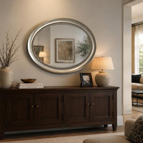 Luxury Oval Baroque Wall Mirror in Silver Petal Frame with Decorative Inner Border - Baroque Mirror by Luxury Group International