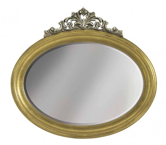 Luxury Oval Baroque Wall Mirror with Gold Frame & Silver Floral Crest - Baroque Mirror Front View by Luxury Group International