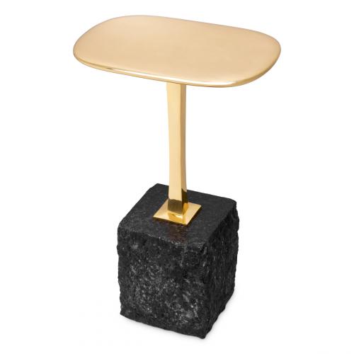 Luxury Oval Polished Brass Top Bed Side Table Black Granite Base by Luxury Group International