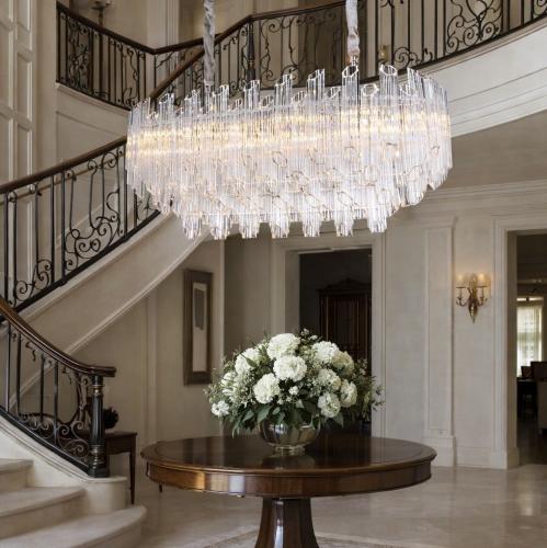 Luxury Oval Tiered Crystal Glass Rod Modern Chandelier for Home Decor Lifestyle View by Luxury Group International
