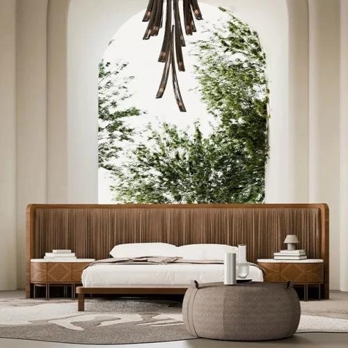 Luxury Oval Walnut Nightstand with Marble Top and Brass Legs for Modern Interiors by Luxury Group International