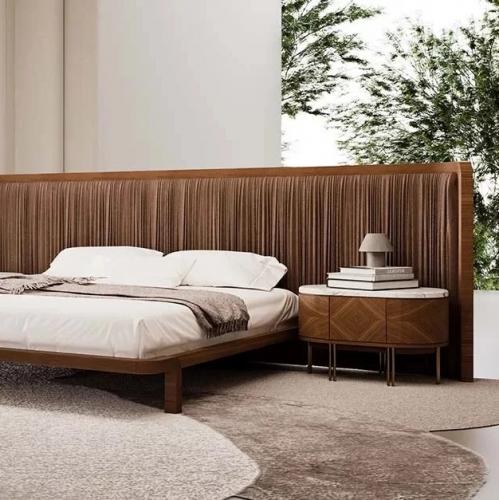 Luxury Oval Walnut Nightstand with Marble Top and Brass Legs for Modern Interiors by Luxury Group International