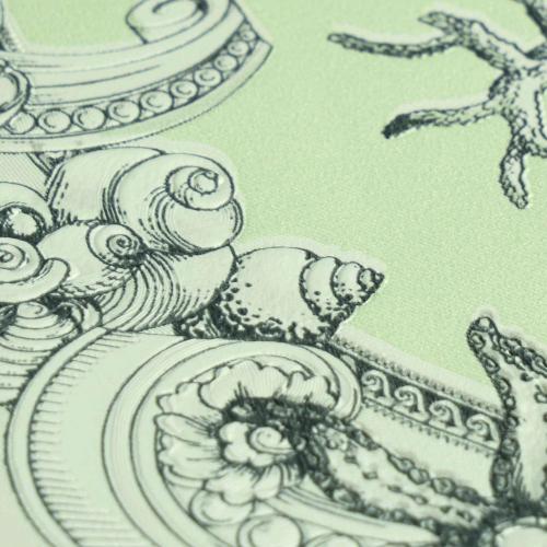 Versace Pastel Green Baroque Designer Medusa Plate Motif Wallpaper by Luxury Group International