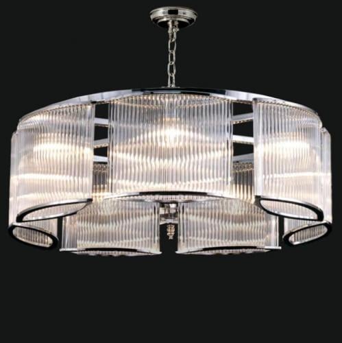 Luxuriöser, polierter Chrom Art Deco gerippter Glas-Trommel-Kronleuchter für Wohnkultur von Luxury Group International