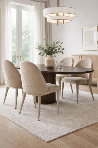 Lujosa Silla de Comedor Acolchada Beige Champagne con Elegantes Patas Cónicas por Luxury Group International
