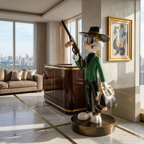 Luxury Rabbit Gangster Modern Sculpture - Modern Sculpture Lifestyle View by Luxury Group International