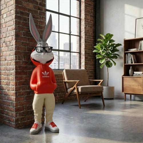 Luxury Rabbit Sculpture in Streetwear Style with Contemporary Skater Aesthetic – 168 CM - Modern Sculpture Lifestyle View by Luxury Group International
