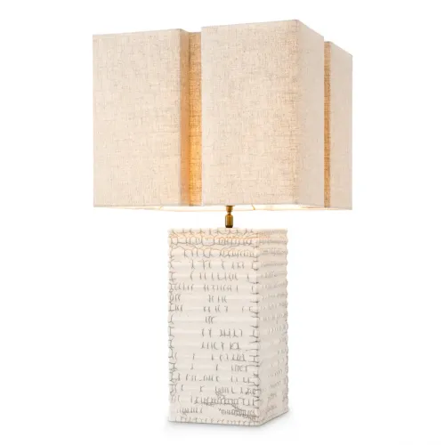 Lampada da tavolo di lusso in ceramica con paralume beige bianco antico / beige H. 79 cm di Luxury Group International