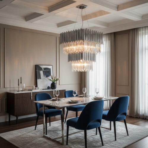 Luxus rechteckiger Art-Deco-Kronleuchter aus Silber und Kristall von Luxury Group International