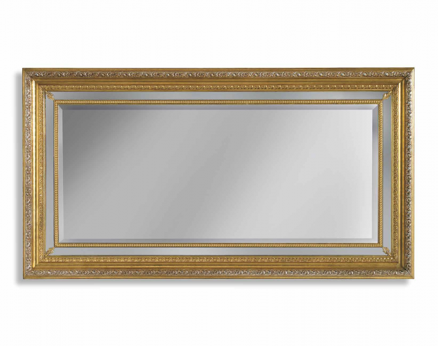 Luxury Rectangular Baroque Wall Mirror with Double-Layer Gilded Frame and Silver Scroll Border - 194 CM by Luxury Group