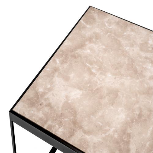 Luxury Rectangular Beige Marble Top Bronze Frame Side Table by Luxury Group International