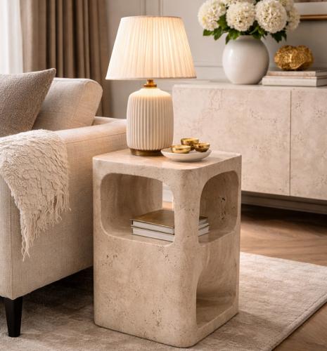 Luxury Rectangular Beige Travertine Side Table by Luxury Group International