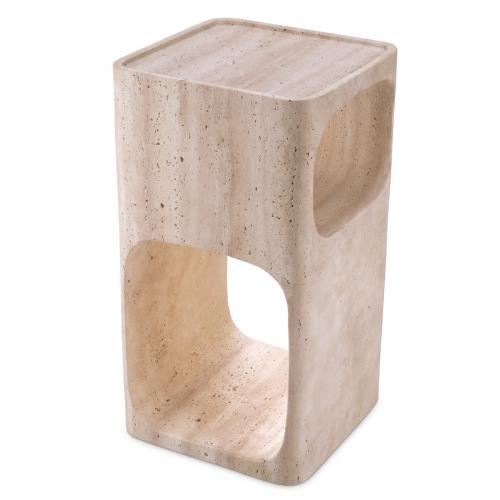 Luxury Rectangular Beige Travertine Side Table by Luxury Group International