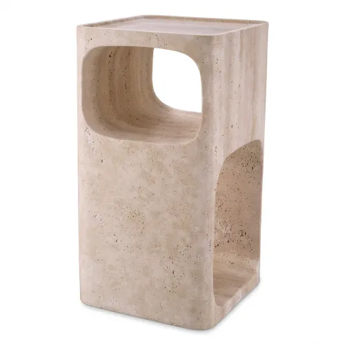 Luxury Rectangular Beige Travertine Side Table by Luxury Group International