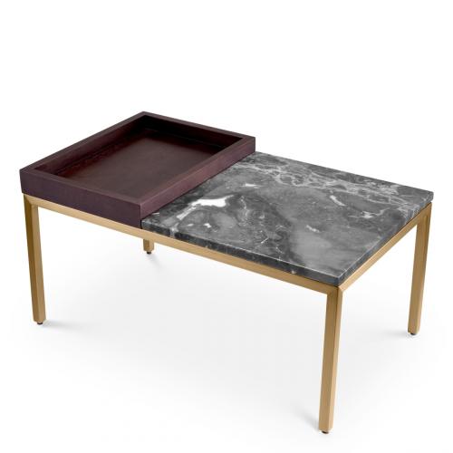 Luxury Rectangular Brass Finish Marble Top Oak Veneer Side Table - Grey/Brown by Luxury Group International