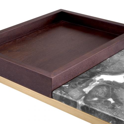 Luxury Rectangular Brass Finish Marble Top Oak Veneer Side Table - Grey/Brown by Luxury Group International