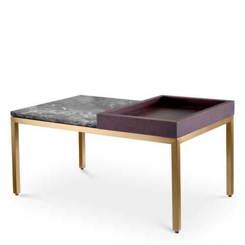 Luxury Rectangular Brass Finish Marble Top Oak Veneer Side Table - Grey/Brown by Luxury Group International