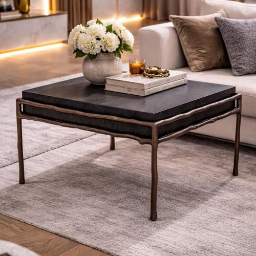 Luxury Rectangular Charcoal Grey Oak Veneer Medium Bronze Finish Side Table by Luxury Group International
