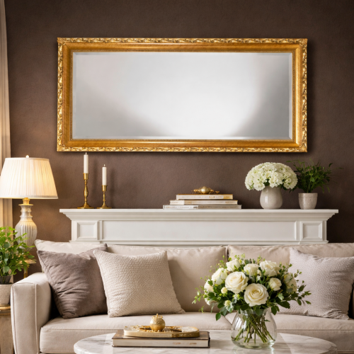 Luxus rechteckiger klassischer goldener Barock-Wandspiegel mit Perlen-Innenrahmen – 181 CM von Luxury Group International