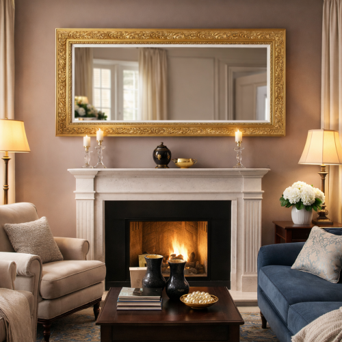 Luxus rechteckiger klassischer Goldbarock-Wandspiegel mit tief geschnitztem Scroll-Rahmen - 187 CM von Luxury Group International