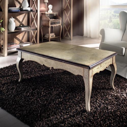 Luxury Rectangular Coffee Table with Lift-Top Storage in Distressed Wood Finish Front View by Luxury Group International