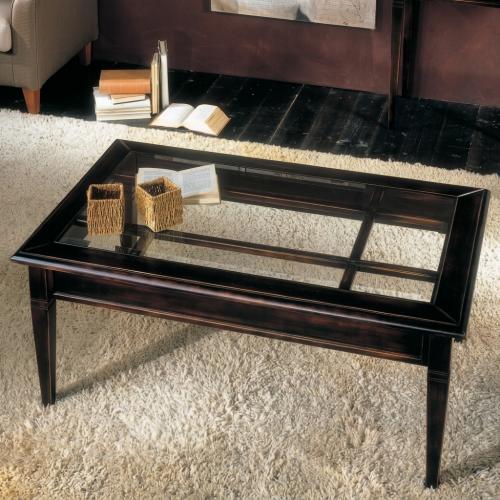 Table basse rectangulaire de luxe avec plateau en verre encadré finition noyer foncé Vue de dessus par Luxury Group International