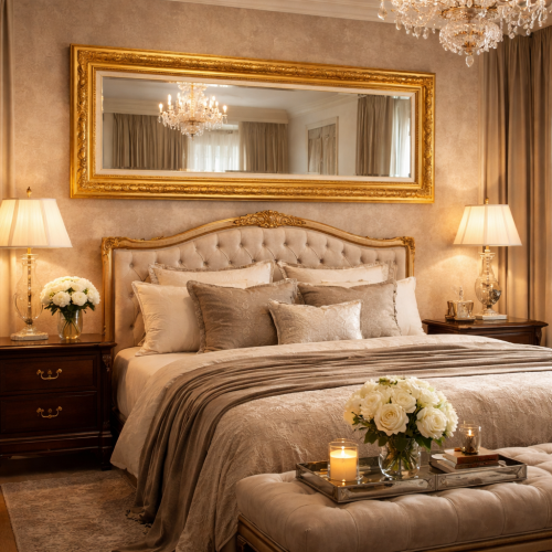 Luxus rechteckiger goldener Barock-Wandspiegel mit verziertem handgefertigtem Blattrahmen - 190 CM von Luxury Group International