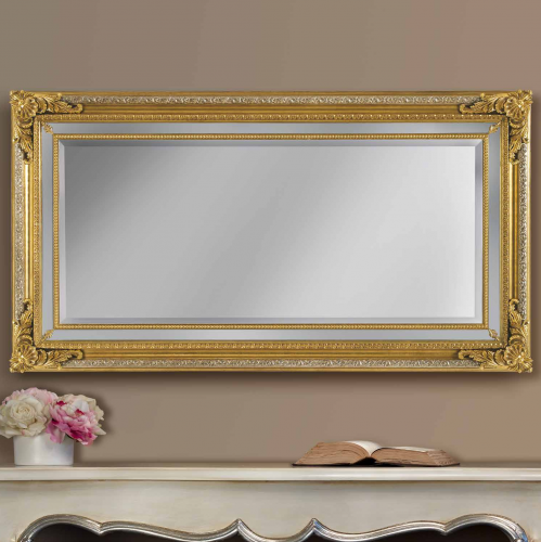Luxury Rectangular Gold & Silver Handcrafted Baroque Wall Mirror with Ornate Wooden Frame – 196 Cm by Luxury Group