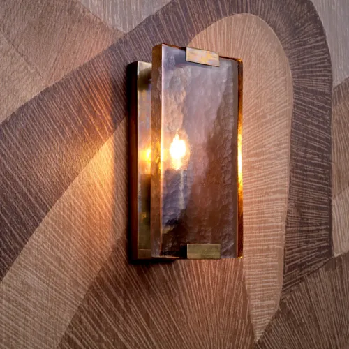 Luxury rectangular golden plate Vintage brass finish Wall Lamp with handblown glass by Luxury Group International