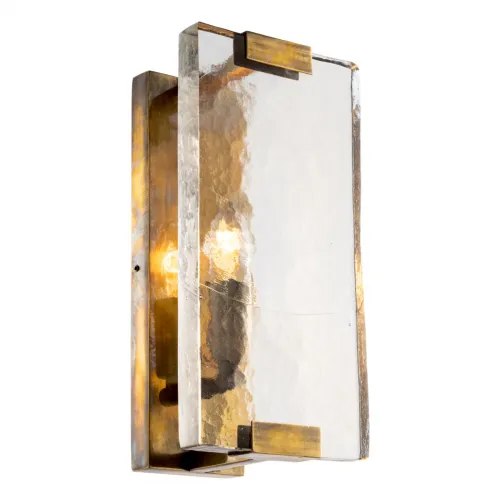 Luxury rectangular golden plate Vintage brass finish Wall Lamp with handblown glass by Luxury Group International