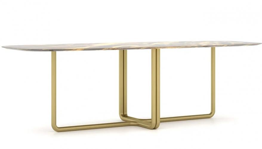 Luxury Rectangular Marble Top Dining Table with Brass Finish Golden Legs by Luxury Group International