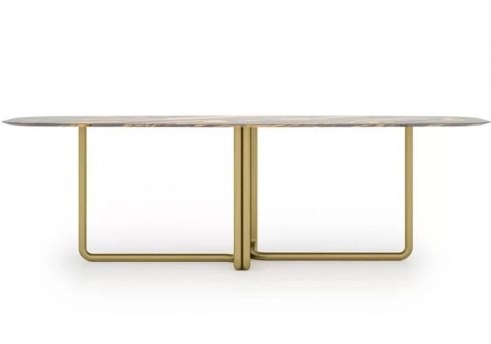 Luxury Rectangular Marble Top Dining Table with Brass Finish Golden Legs Side View by Luxury Group International
