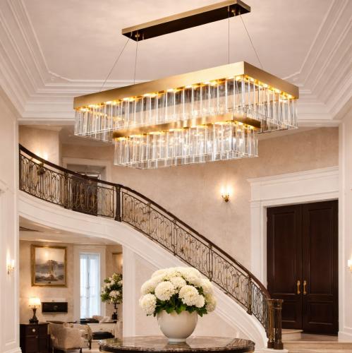 Luxury Rectangular Modern Adjustable Crystal Glass 2-Tier Chandelier Lifestyle View by Luxury Group International