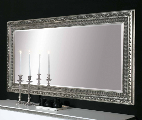 Luxury Rectangular Silver Baroque Wall Mirror with Sculpted Leaf Frame – 184 CM by Luxury Group International