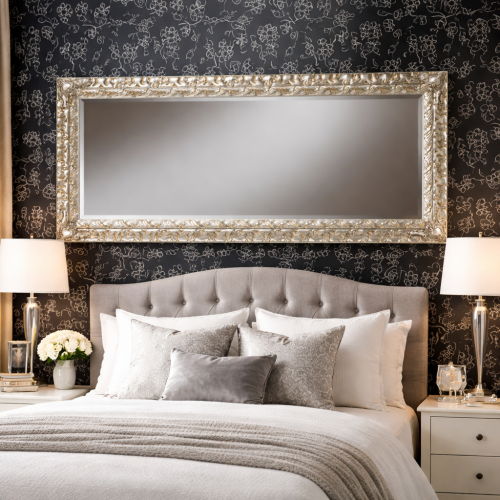 Luxus rechteckiger silberner Barock-Wandspiegel mit skulptiertem ornamentalen Rahmen – 182 CM von Luxury Group International