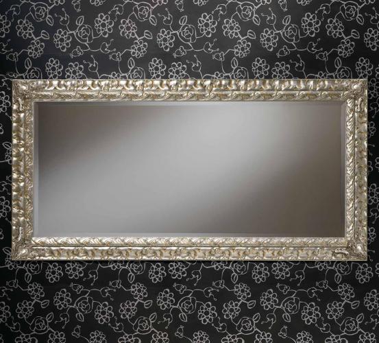 Luxus rechteckiger silberner Barock-Wandspiegel mit skulptiertem ornamentalen Rahmen – 182 CM von Luxury Group International