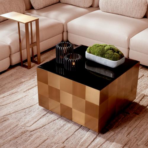 Luxury Rectangular Top Brushed Brass C-Shaped Side Table by Luxury Group International