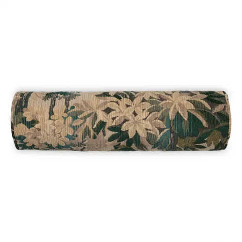 Luxury Roll Cushion in Green & Beige Floral Leaf Pattern Decorative Classic Pillow by Luxury Group International