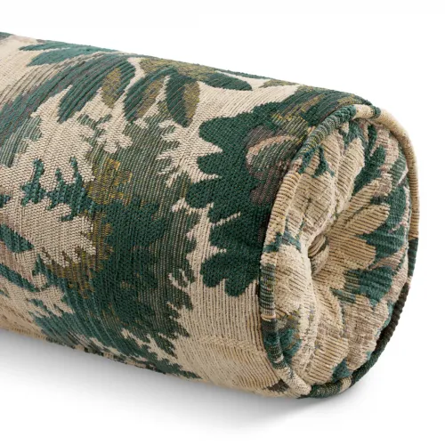 Luxury Roll Cushion in Green & Beige Floral Leaf Pattern Decorative Classic Pillow by Luxury Group International