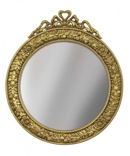 Luxury Round Baroque Wall Mirror with Ornate Botanical Gold Frame - Baroque Mirror Front View by Luxury Group International