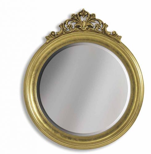 Luxury Round Baroque Wall Mirror with Ornate Gold Floral Crest - Baroque Mirror Front View by Luxury Group International