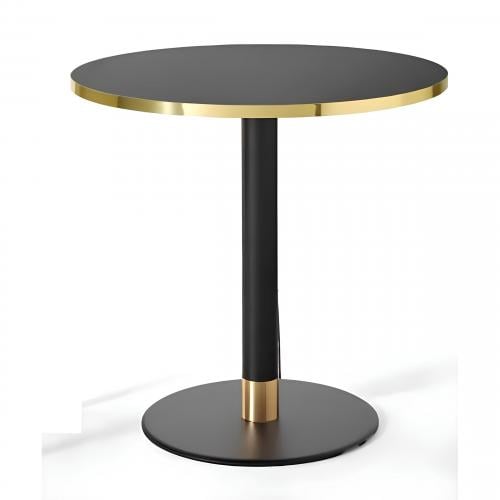 Luxuriöser runder schwarzer Beistelltisch mit goldener Einfassung und Sockelbasis von Luxury Group International