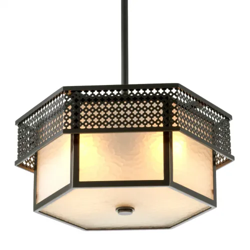 Lampada a Sospensione di Lusso con Finitura Bronzo Rotonda e Vetro Satinato di Luxury Group International